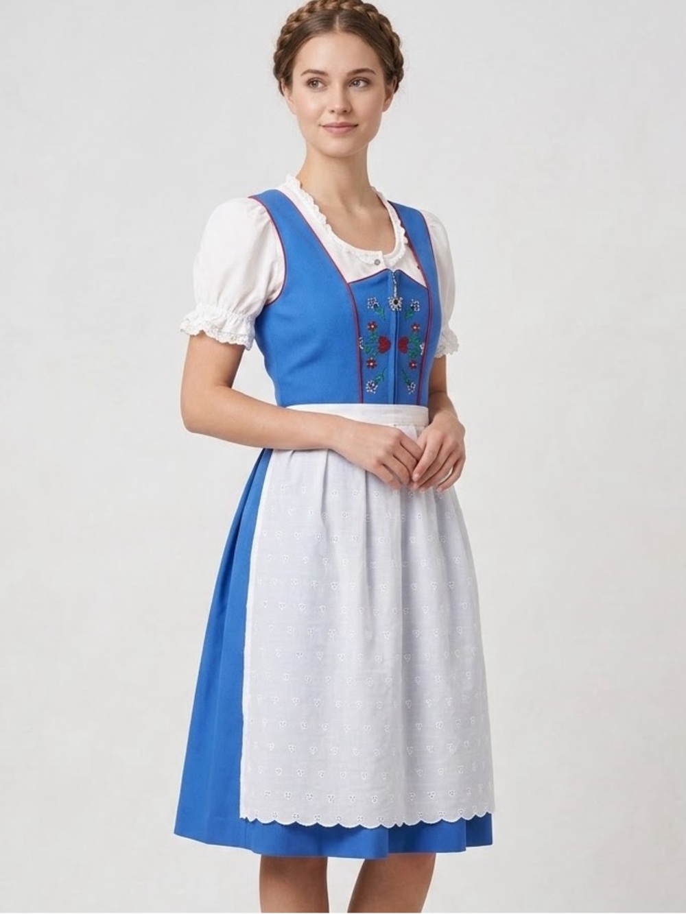 Vintage Ernst Licht Dirndl Dress Apron Set S Cottagecore Oktoberfest Blue Folk